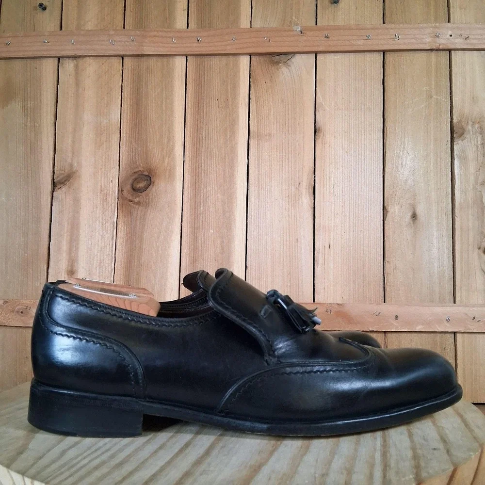 Salvatore Ferragamo Shoes Mens 8.5 D Black Leather Tassel‎ Loafers Wingtip Slip